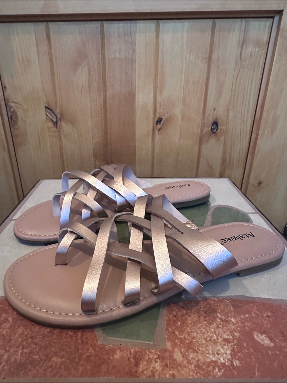 Rose Gold Strappy Slide Sandals for Women